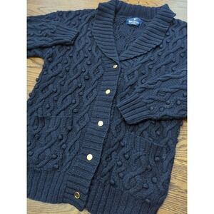 Vintage Regatta Sport Navy Blue Chunky Cable Knit Sweater M Old Money Quiet Lux